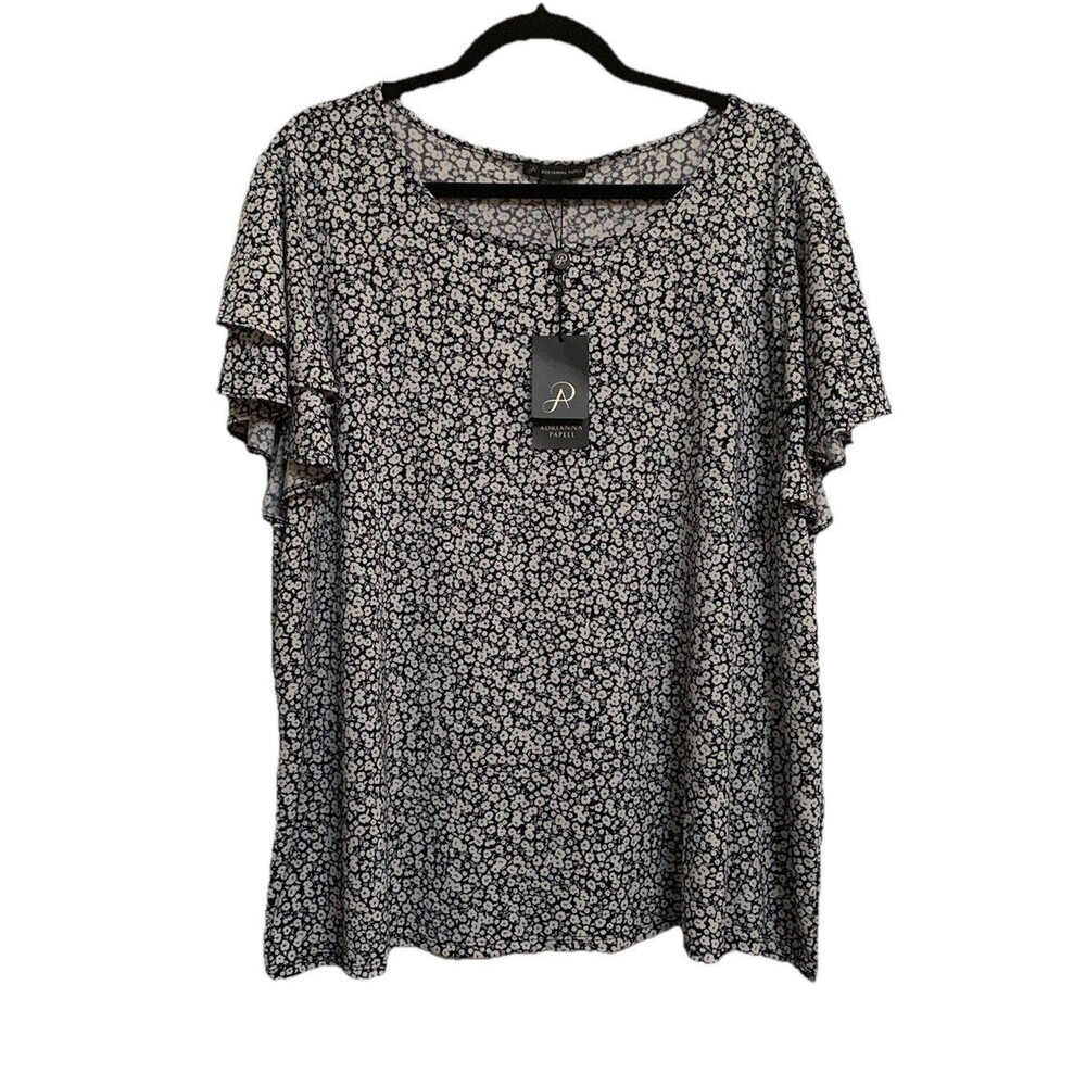 Adrianna Papell Womens Plus Size 3X Top Double Floral Flutter Sleeve Blouse NWT